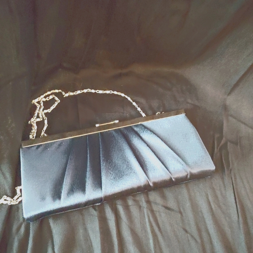 Beautiful navy blue satin dress clutch purse use with or without chain